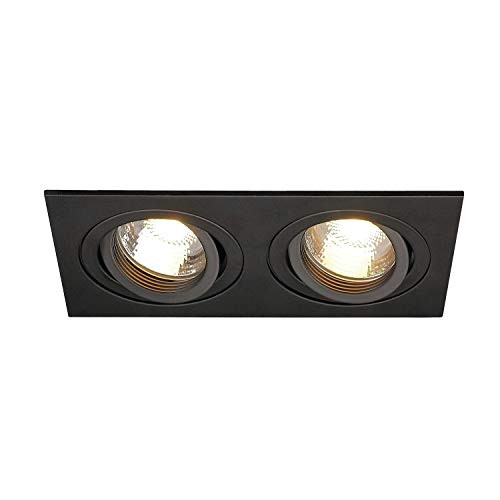 SLV NEW TRIA 78 double | LED Deckeneinbaustrahler, Einbauleuchte, Deckenstrahler, dreh- und schwenkbare Deckeneinbauleuchte, Indoor | zweiflammig, GU10, schwarz, je. max. 50W, inkl. Clipfedern von SLV