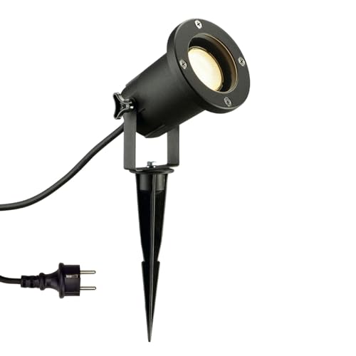 SLV LED Strahler NAUTILUS XL 3er Set mit Erdspieß, 4-fach IP44 Gartensteckdose 1,5m, 3x GU10 Leuchtmittel, Aussen-Leuchte, Außen-Strahler, Schwarz von SLV
