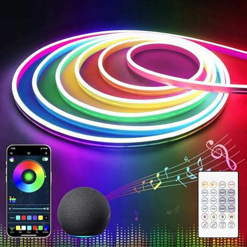 Neon LED Strip 3m, RGB Flexible Neon LED Streifen mit App-Steuerung und Fernbedienung, IP65 Neon LED Streifen Musik Sync, für Innen und Außen DIY Schlafzimmer, Wohnzimmer, Dekoration von SLVCREK