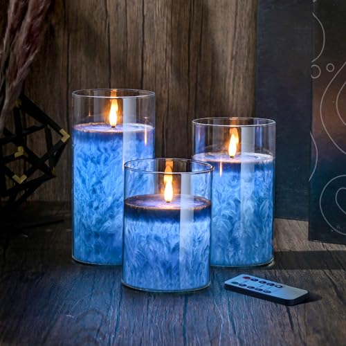 SLVCREK LED Kerzen Flammenlose im Glas, 3PC Flammenlose Kerzen mit Fernbedienung Timer Funktion, Elektrische Kerzen Echtes Wachs, Paraffin Kerzen für Hochzeit, Party, Dekoration(Blau SLVCREK LED Kerzen Flammenlose im Glas, 3PC Flammenlose Kerzen mit Fernbedienung Timer Funktion, Elektrische Kerzen Echtes Wachs, Paraffin Kerzen für Hochzeit, Party, Dekoration(Blau von SLVCREK