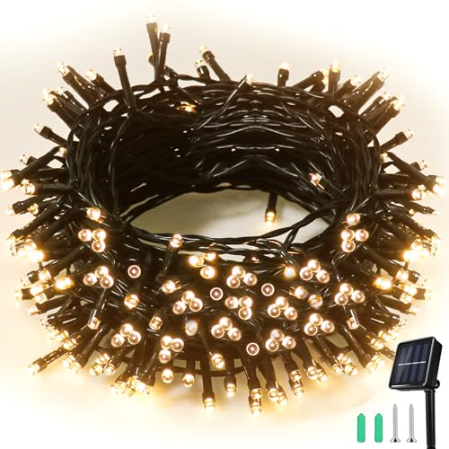 SLWOO Solar Weihnachtsbeleuchtung Außen - 20M 200 LED Lichterkette Aussen Solar Wetterfest IP65, 2 Modi Outdoor Solarlichterkette Warmweiß für Garten Baum Balkon Hochzeit Party Weihnachten Deko von SLWOO