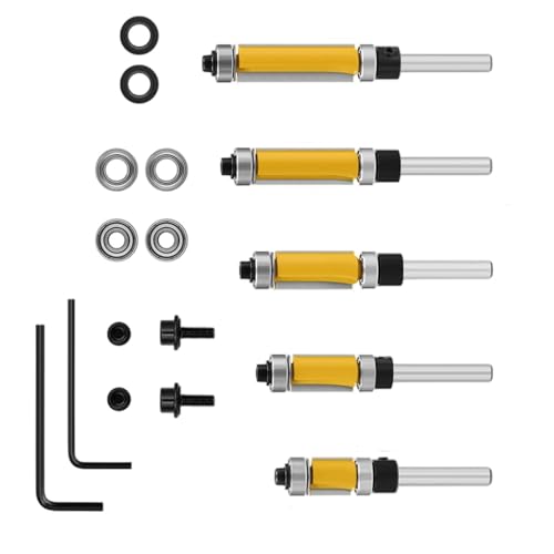 5/15pcs 1/4 Zoll Lagervorlage Trible TRICKING ROUTER BIT Gerade Endmühle Trimmer Reinigungsspülung Trim Cutter Tool Installation Holz Router Bit Werkzeug von SLXLYH