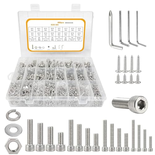 890pcs Edelstahl Metrikschrauben Sortiment M2M3M4 Hexes Sockel Kopfkappenschrauben Und Nuss Mit Flachen Waschmaschinen Täglich 890pcs Edelstahl Metrikschrauben Sortiment M2M3M4 Hexes Sockel Kopfkappenschrauben Und Nuss Mit Flachen Waschmaschinen Täglich von SLXLYH