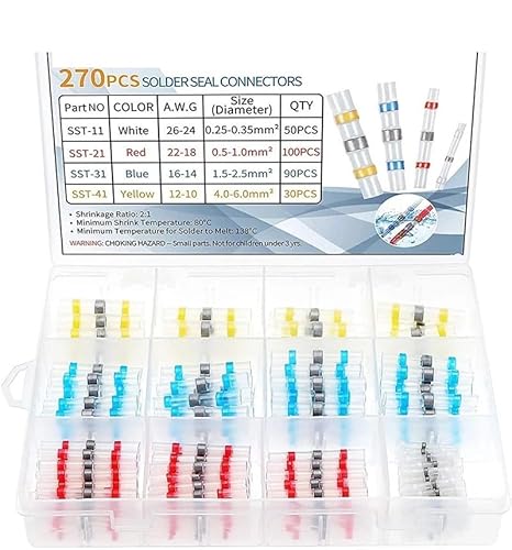 270pcs Solder Seal Wire Connectors 3:1 Heat Shrink Insulated Electrical Wire Terminals Butt Splice Waterproof for Cable 270pcs Solder Seal Wire Connectors 3:1 Heat Shrink Insulated Electrical Wire Terminals Butt Splice Waterproof for Cable von SLXWSXZE