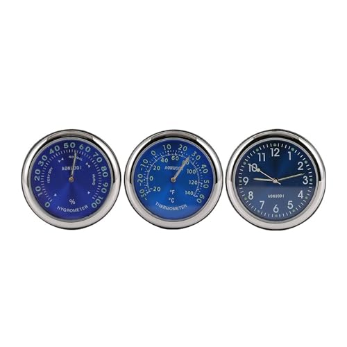Leuchtendes Auto Dreiteilige Set Quarzuhr + Mechanische Temperatur Und Luftfeuchtigkeit Meter Stahl Shell Auto Armaturenbrett Kühle Dekoration (Blau) von SLYHHZHMY
