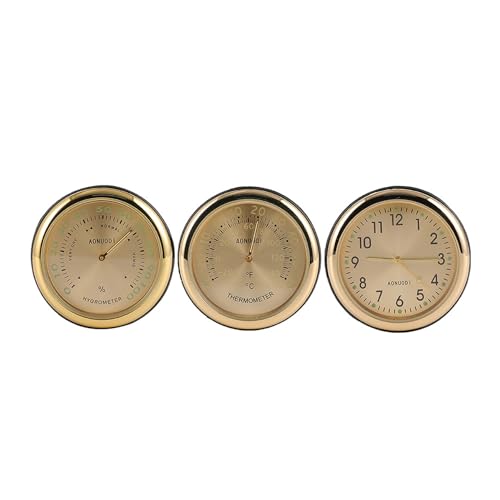 Leuchtendes Auto Dreiteilige Set Quarzuhr + Mechanische Temperatur Und Luftfeuchtigkeit Meter Stahl Shell Auto Armaturenbrett Kühle Dekoration (Gold) von SLYHHZHMY