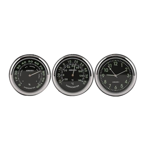 Leuchtendes Auto Dreiteilige Set Quarzuhr + Mechanische Temperatur Und Luftfeuchtigkeit Meter Stahl Shell Auto Armaturenbrett Kühle Dekoration (Schwarz) von SLYHHZHMY