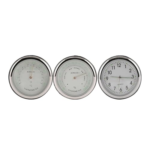 Leuchtendes Auto Dreiteilige Set Quarzuhr + Mechanische Temperatur Und Luftfeuchtigkeit Meter Stahl Shell Auto Armaturenbrett Kühle Dekoration (Weiß) von SLYHHZHMY