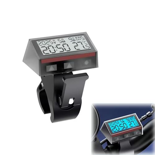 SLYHHZHMY Fahrraduhr Solar Nachtlicht Wasserdicht Uhr Anzeigezeit Temperatur Für Fahrräder Motorrad 2.2-2.5cm Griff Verwendet (Blau) von SLYHHZHMY