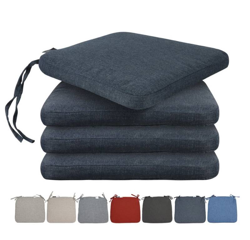 SLaaviinoo Stuhlkissen 4er Set Quadrat Sitzkissen 43x 38 x 3 cm, mit Bindebänder, robuste Kissen für Indoor und Outdoor von SLaaviinoo