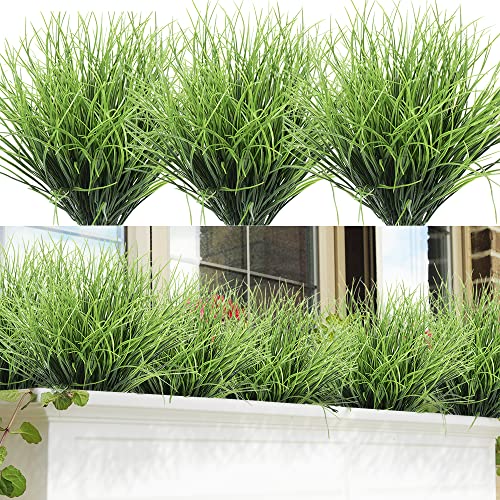 SLanC 8 Bündel Kunstrasen Pflanzen Gefälschte Büsche Kunststräucher Weizengras Grün für Haus Kunststoff Outdoor UV-beständig Kunstgras (8 Stück) von SLanC