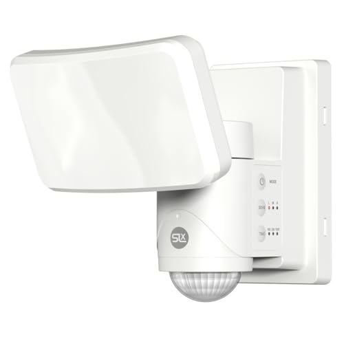 SLx Sicherheitsleuchte Außen mit PIR-Bewegungsmelder, 1500 Lumen LED Flutlicht, Batteriebetrieben, IP65 Wetterfest, 240° Auto Tracking Robotersensor Weiß SLx Sicherheitsleuchte Außen mit PIR-Bewegungsmelder, 1500 Lumen LED Flutlicht, Batteriebetrieben, IP65 Wetterfest, 240° Auto Tracking Robotersensor Weiß von SLx