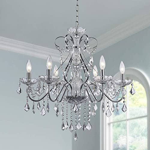 Saint Mossi 6 Licht Kristall Kronleuchter Moderne Leuchte des Kronleuchters,Kristallhängendes Licht Regentropfen Kronleuchter für den Speisesaal,Schlafzimmer,Wohnzimmer,H58cm x D60cm, verchromt von SM Saint Mossi