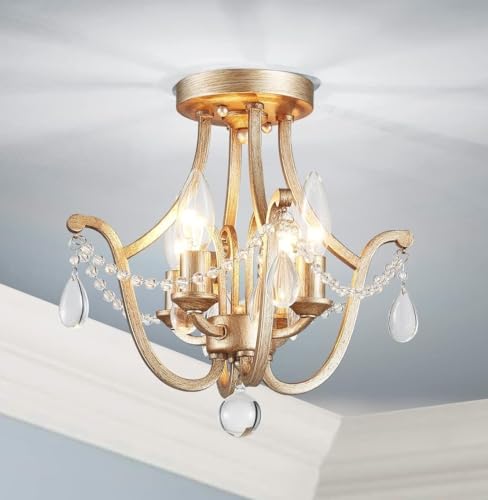 Saint Mossi Kristall Kronleuchter Modern, Kristall Deckenleuchte Gold, Deckenlampe Wohnzimmer Wohnzimmerlampe mit 4 E14 Lampenfassungen Glasschirm Saint Mossi Kristall Kronleuchter Modern, Kristall Deckenleuchte Gold, Deckenlampe Wohnzimmer Wohnzimmerlampe mit 4 E14 Lampenfassungen Glasschirm von SM Saint Mossi