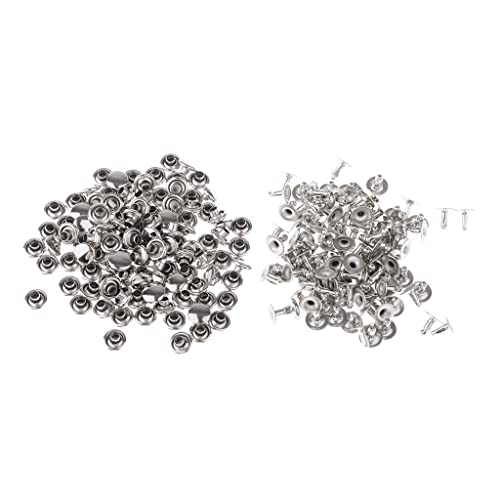 SM SunniMix 100 Sets 6mm/8mm/9mm/10mm Metallkreis Flachnieten Studs Biker Punk schneidern Kleidung Zubehör DIY, Silber, 6x4mm; 6x5mm von SM SunniMix