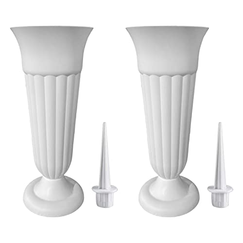 SM SunniMix 2er-Pack Gräber Friedhofsvasen, Blumenvase Grabdekoration, Wetterfeste Friedhofsvase, Grabvase mit Pflock und Kunststoffsockel, Gedenkvase Blumenvase für Grabsteine - Weiß von SM SunniMix