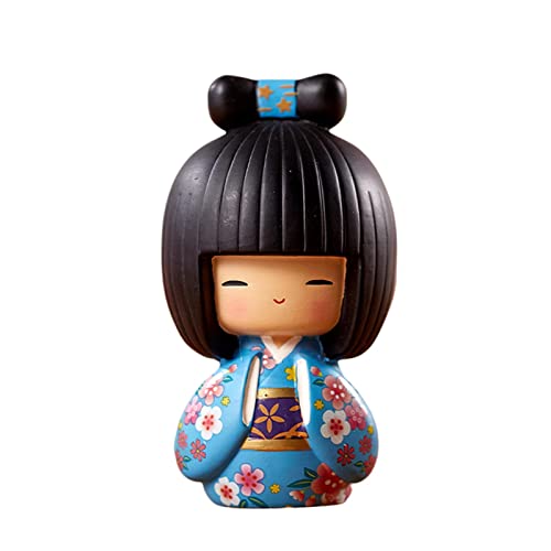 SM SunniMix Kokeshi Puppen Mädchen Statuen Neuheit Figur Kimono Damen traditionelle Handwerkspuppe für Desktop Fee Garten Ornament Geburtstagsgeschenk dekorativ - Blau von SM SunniMix