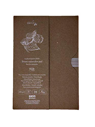 SMLT AA-35/B Authentic line A4 Braunes Aquarellblock authenticpad, 280 gsm braunes Aquarellpapier, 35 Blatt von SM.LT