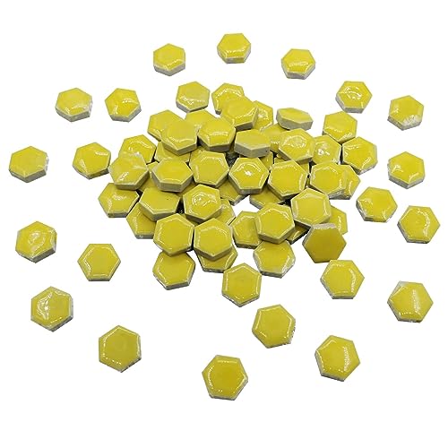 Gelbe Mosaikfliesen zum Basteln, sechseckige Keramik-Mosaikfliesen, gebeizte Mosaik-Keramikstücke, Zubehör für DIY-Untersetzer, Heimmosaik-Trittsteine, 100 Stück, 0,9 cm von SMANTA