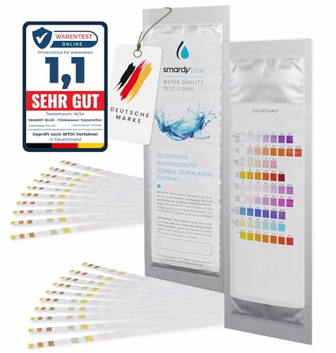 SMARDY 20x Wasser Teststreifen 9in1 Trinkwassertest | freies Chlor, pH, Alkalinität, Nitrat, Nitrit, Wasserhärte Test | Wasserteststreifen für Trinkwasser, Aquarium, Pool | Wasserqualität Wassertest SMARDY 20x Wasser Teststreifen 9in1 Trinkwassertest | freies Chlor, pH, Alkalinität, Nitrat, Nitrit, Wasserhärte Test | Wasserteststreifen für Trinkwasser, Aquarium, Pool | Wasserqualität Wassertest von SMARDY