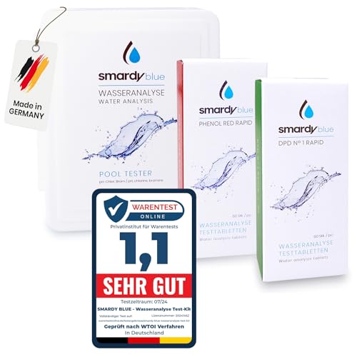 smardy Pooltester Testkit - 240 Testtabletten Rapid für pH-Wert/Freies Chlor/Brom, Reagenzbehälter, Aufbewahrungsbox von SMARDY