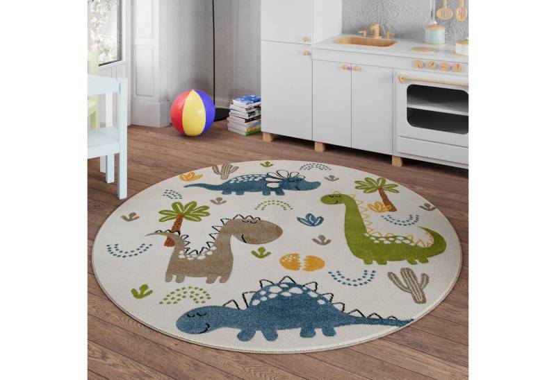 SMART KIDS Kinderteppich Dino & Friends, rund, Höhe: 10 mm, Moderner Spielteppich, strapazierfähig, pflegeleicht, Konturenschnitt von SMART KIDS