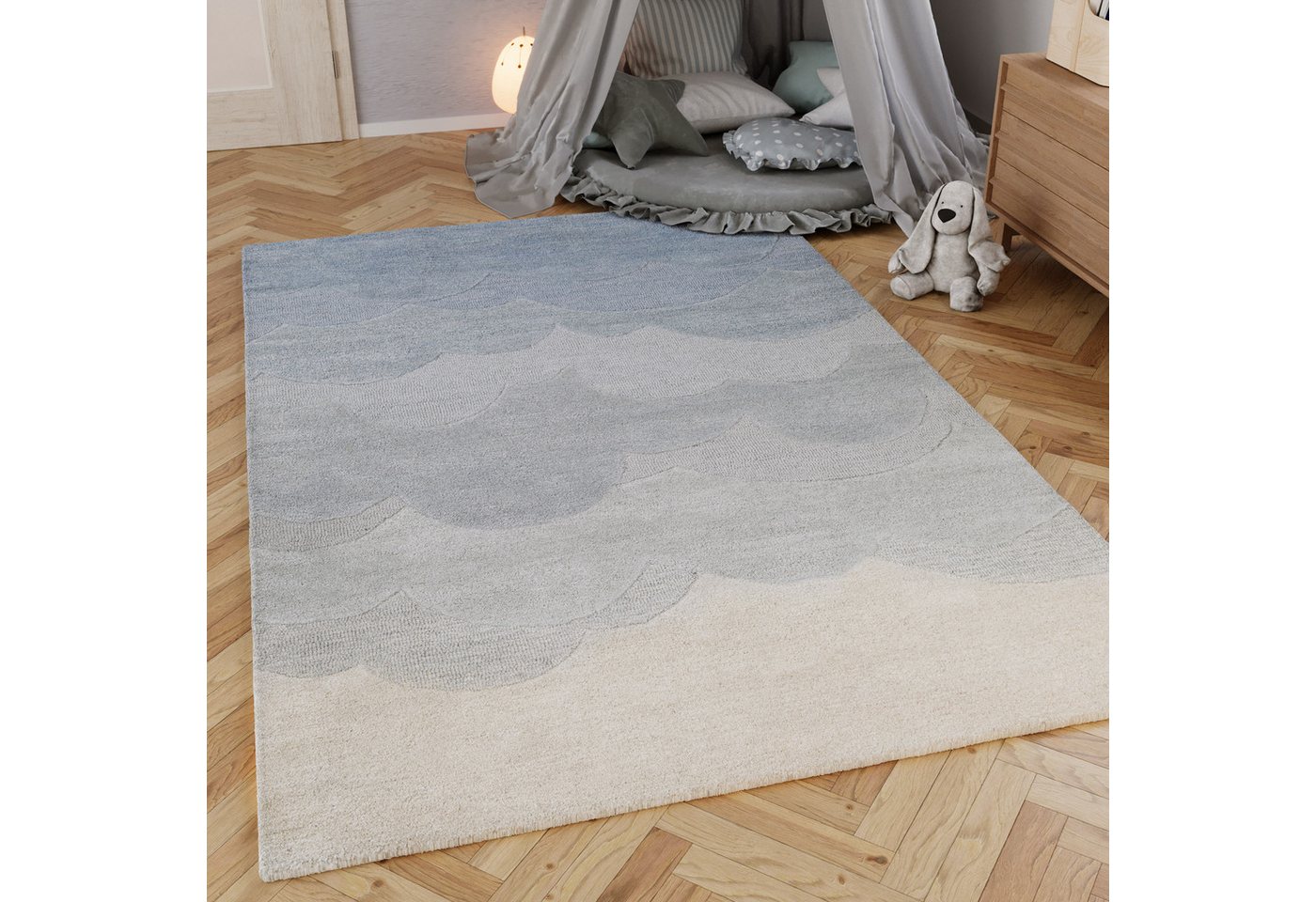 SMART KIDS Kinderteppich Mika, rechteckig, Höhe: 1,2 mm, aus Naturfasern, dezentes Wolken-Motiv, pastellfarben, Kinderzimmer von SMART KIDS