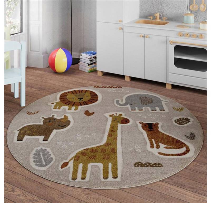 SMART KIDS Kinderteppich Nala & Friends, rund, Höhe: 10 mm, Moderner Spielteppich, strapazierfähig, pflegeleicht, Konturenschnitt von SMART KIDS
