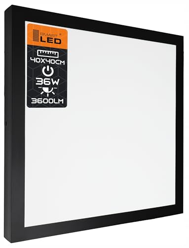 Deckenlampe LED Deckenleuchte Quadrat 40x40cm-36W 4000K 3600LM Modern LED Lampe für Flur Schlafzimmer Balkon Lebensdauer 30000h neutrale Lichtfarbe (40x40, 36W, Schwarz) von SMART LED