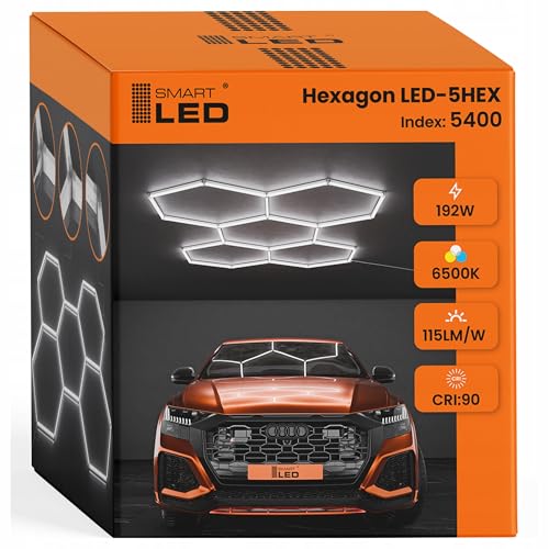 Hexagon LED Deckenlampe 298x209 cm – 24er Set Werkstattbeleuchtung 192W 22080 Lumen – 6500K kalte Lichtfarbe – IP54 flimmerfrei – LED Garagenbeleuchtung für Auto, Studio, Tattoo, Detailing Hexagon LED Deckenlampe 298x209 cm – 24er Set Werkstattbeleuchtung 192W 22080 Lumen – 6500K kalte Lichtfarbe – IP54 flimmerfrei – LED Garagenbeleuchtung für Auto, Studio, Tattoo, Detailing von SMART LED
