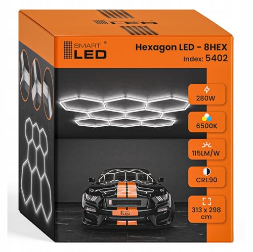 Hexagon LED Deckenlampe 313x298 cm – 24er Set Werkstattbeleuchtung 192W 22080 Lumen – 6500K Tageslichtweiß – IP54 flimmerfrei – LED Garagenbeleuchtung für Auto, Studio, Tattoo, Detailing von SMART LED