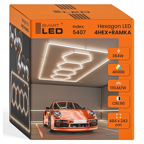 Hexagon LED Deckenlampe 484x243 cm – 24er Set Werkstattbeleuchtung 384W 44160 Lumen – 4000K Warme Lichtfarbe – IP54 flimmerfrei – LED Garagenbeleuchtung für Auto, Studio, Tattoo, Detailing Hexagon LED Deckenlampe 484x243 cm – 24er Set Werkstattbeleuchtung 384W 44160 Lumen – 4000K Warme Lichtfarbe – IP54 flimmerfrei – LED Garagenbeleuchtung für Auto, Studio, Tattoo, Detailing von SMART LED