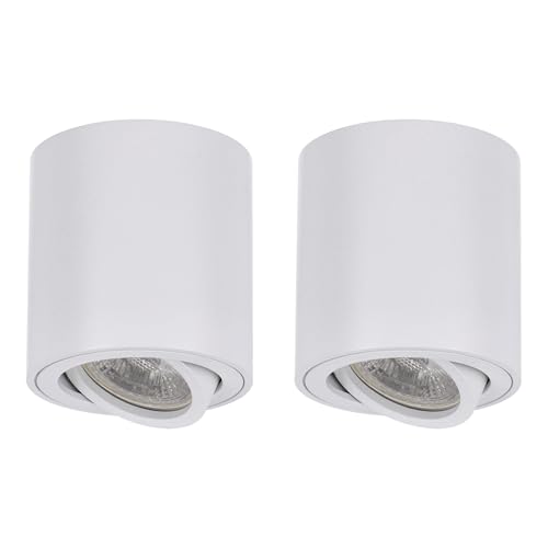 LED Deckenspot Aufbaustrahler, weiße Farbe, Aufbauspot schwenkbar Deckenstrahler 230V, Deckenleuchte mit GU10 Fassung Deckenlampe Aufputz Spots aus Aluminium, Aufbauleuchte Rund 2 Stück (2) von SMART LED