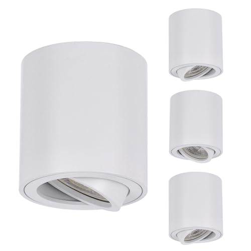 LED Deckenspot Aufbaustrahler, weiße Farbe, Aufbauspot schwenkbar Deckenstrahler 230V, Deckenleuchte mit GU10 Fassung Deckenlampe Aufputz Spots aus Aluminium, Aufbauleuchte Rund 4 Stück (4) von SMART LED