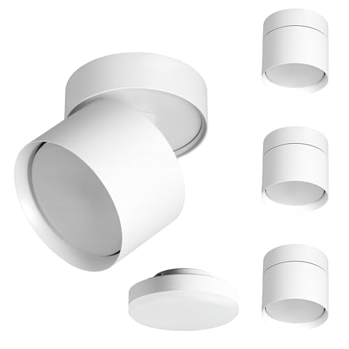 LED Deckenspot Aufbaustrahler, weiße Farbe, Aufbauspot schwenkbar Deckenstrahler 230V, Deckenleuchte mit GX53 Fassung Deckenlampe Aufputz Spots aus Aluminium, Aufbauleuchte Rund 4 Stück (4) von SMART LED