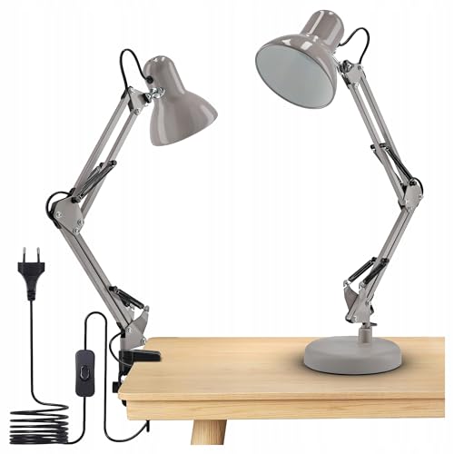 SMART LED Retro Arbeitsplatzlampe Leselampe Schreibtischlampe Tischlampe Arbeitsplatzleuchte Schreibtischleuchte Nachttischleuchte mit Gelenk-Arm aus Metall, E27, Grau (Grau) von SMART LED