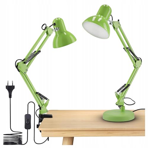 SMART LED Retro Arbeitsplatzlampe Leselampe Schreibtischlampe Tischlampe Arbeitsplatzleuchte Schreibtischleuchte Nachttischleuchte mit Gelenk-Arm aus Metall, E27, Grün (Grün) von SMART LED