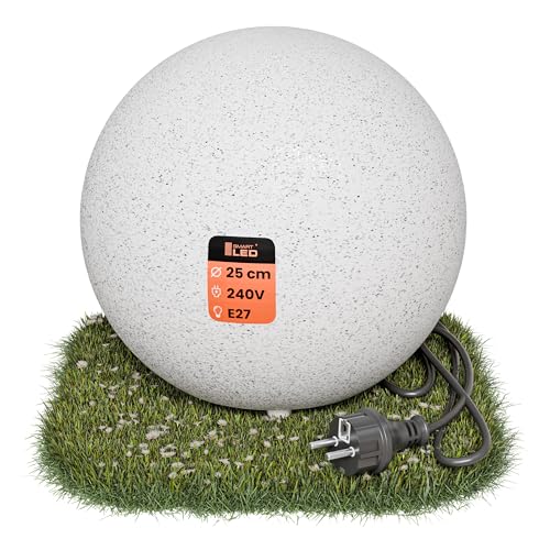 SMART LED Stone IP65 Kugelleuchte für Garten - 25 cm Kugel Außenleuchte Naturstein Optik - E27 230V - winterfest - Erdspieße (Ø 25 cm) von SMART LED