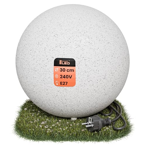 SMART LED Stone IP65 Kugelleuchte für Garten - 30 cm Kugel Außenleuchte Naturstein Optik - E27 230V - winterfest - Erdspieße (Ø 30 cm) von SMART LED