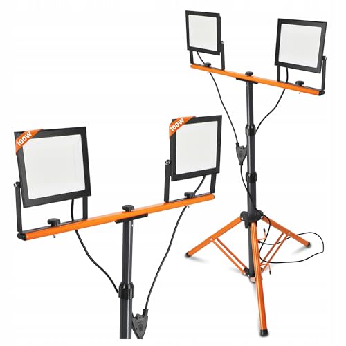 SmartLED Baustrahler Arbeitsstrahler mit Stativ 2x100W, LED Strahler 2x11000 Lumen, 1,60 m Einstellbar Teleskopisch, 360° Grad Drehung, 180 cm Kabel, IP65, kompakt und leicht (2x 100W 22000lm) von SMART LED