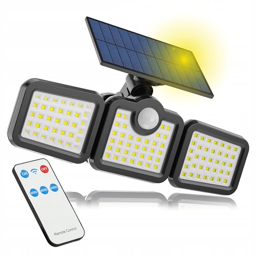 SmartLED Solarlampen für Außen mit Bewegungsmelder – LED Strahler Solar IP44, 3 Modi, 420 lm, 108 LEDs, 2400 mAh Akku, Fernbedienung – Solarleuchte Garten Terrasse Garage (1 Stück) von SMART LED