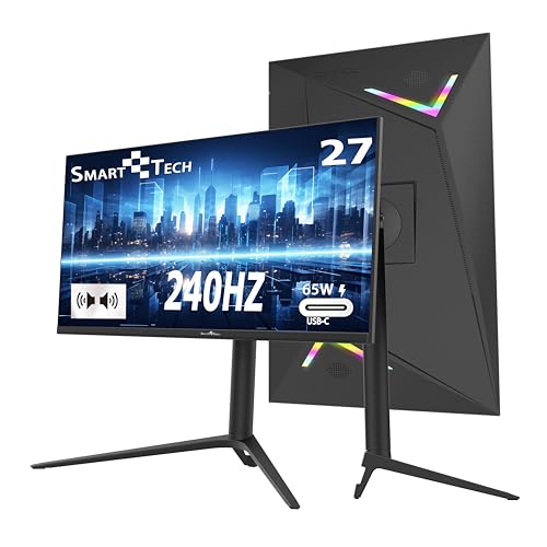 Smart Tech 27 Zoll Gaming Monitor, 240Hz, MPRT 1ms, Mit Lautsprechern, Adaptive-Sync, VA Panel, FHD 1080P, 130% sRGB, Höhenverstellbar, Drehbarer，Type-C, HDMI, DP，VESA, PC Bildschirm -Schwarz von Smart Tech