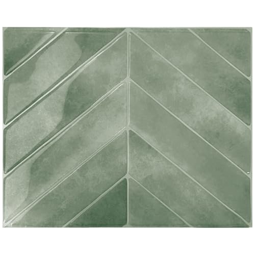 Smart Tiles Klebefliesen Küche und Bad – Chevron Grün, Fliesenaufkleber 3D, Küchenrückwand Selbstklebend, Wandpaneele, 5 Fliesen (29.03x22.86 cm), Einfach zu Montieren, Wasserfest, Made in Kanada von SMART TILES
