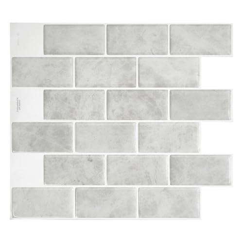Smart Tiles Klebefliesen Küche und Bad – Subway Grau, Fliesenaufkleber 3D, Küchenrückwand Selbstklebend, Wandpaneele, 4 Fliesen (27,81x24,64 cm), Einfach zu Montieren, Wasserfest, Made in Kanada von SMART TILES