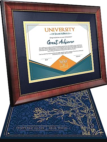 Holz-Diplom, Zertifikat, Diplom oder Urkunden-Auszeichnung, blaue Matte mit goldenem Rahmen (blaue Matte mit goldenem Rand) von SMART&PROUD