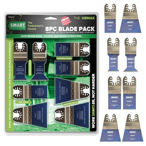SMART Feinzahn-, Japanerzahn- und Bi-Metall Klingenset - 8er Pack - Trade Series - Universelle Passung - Hohe Qualität SMART Feinzahn-, Japanerzahn- und Bi-Metall Klingenset - 8er Pack - Trade Series - Universelle Passung - Hohe Qualität von SMART