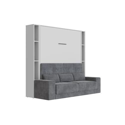 SMARTBett Amazon Schrankbett Set mit Sofa M1 180x200 + 2 Standregale inkl.LED Perlgrau von SMARTBett