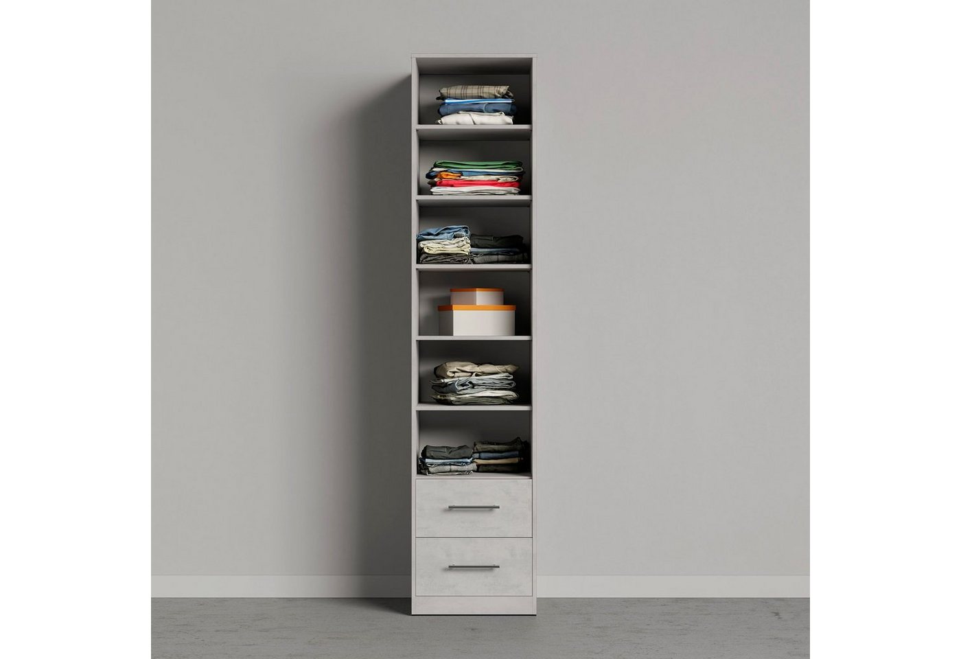 SMARTBett Drehtürenschrank SMARTBett Kleiderschrank 50cm - 2 Schubladen Beton von SMARTBett