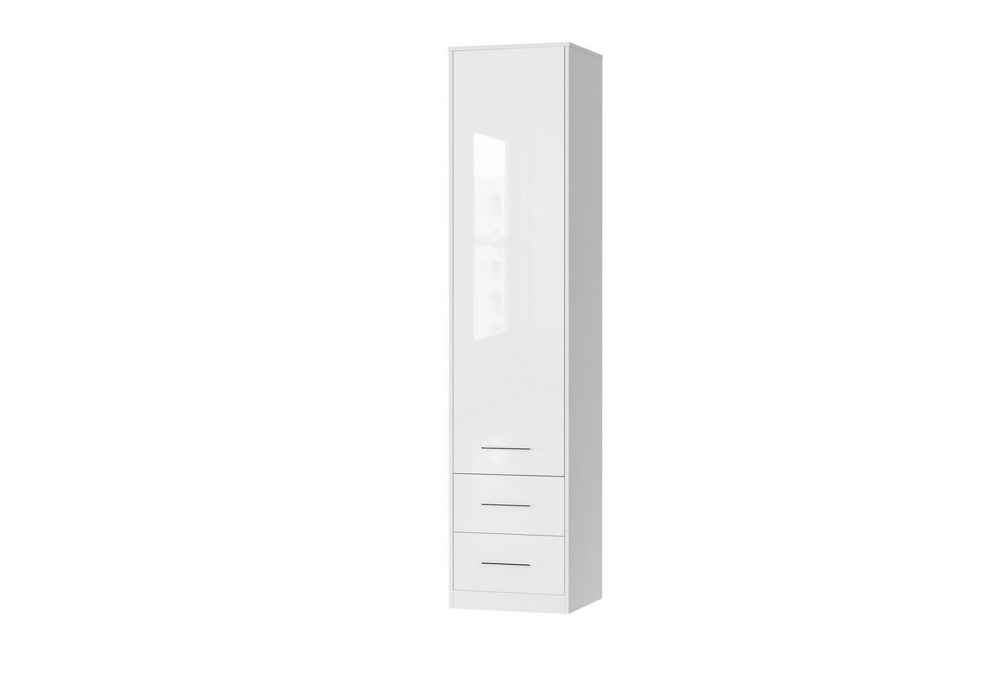 SMARTBett Drehtürenschrank SMARTBett Kleiderschrank 50cm - 2 Schubladen Weiss/Weiss Glanz von SMARTBett