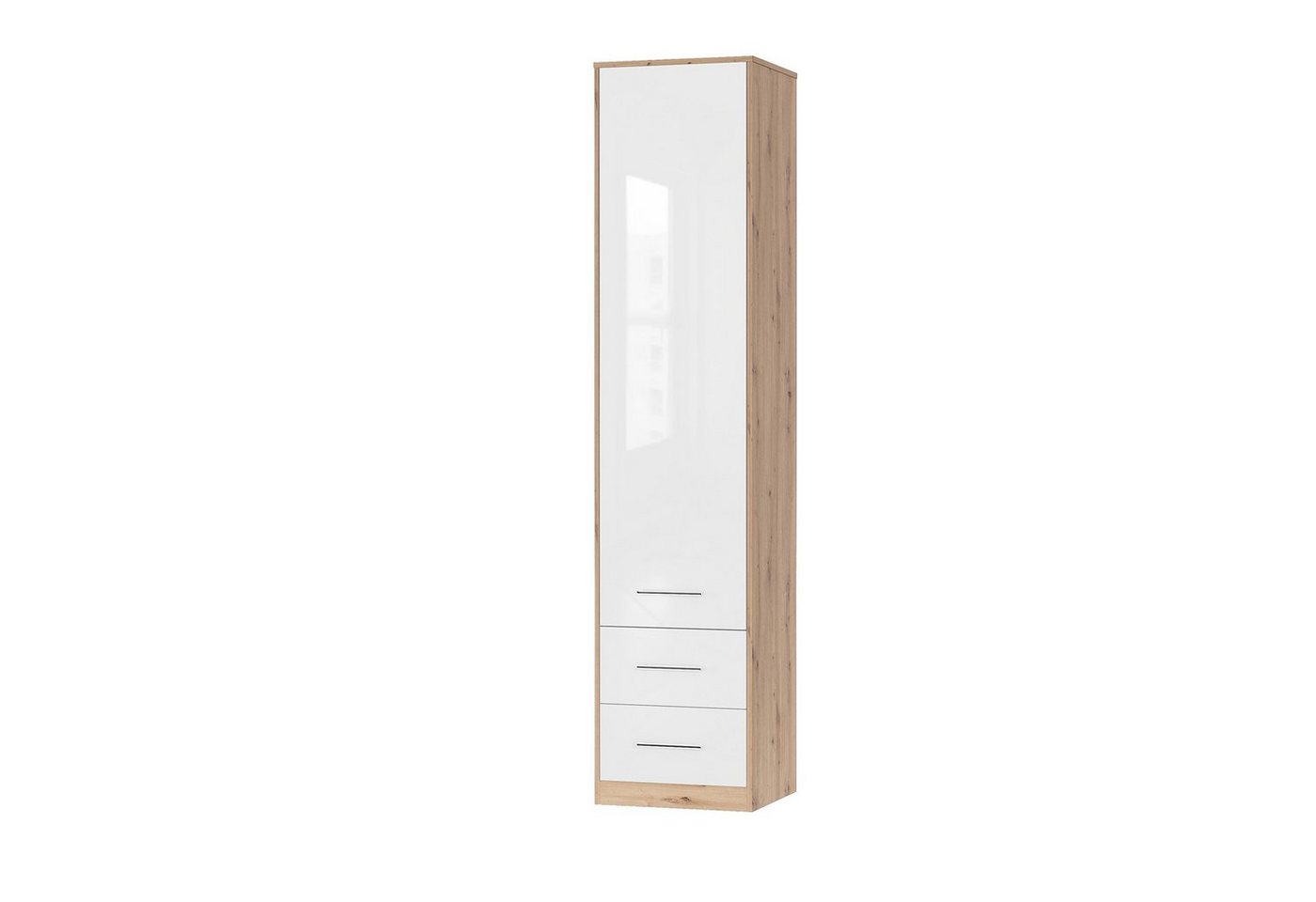 SMARTBett Drehtürenschrank SMARTBett Kleiderschrank 50cm - 2 Schubladen Wildeiche/Weiss Glanz von SMARTBett